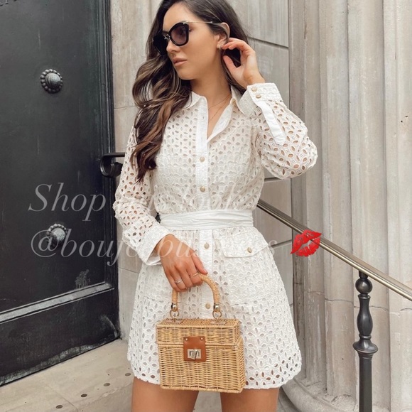 Zara Dresses & Skirts - ZARA BNWT Openwork Embroidered Dress with Cuffed Sleeve